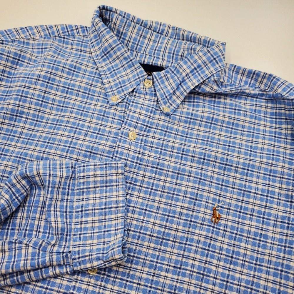 Polo Ralph Lauren Blue White Plaid Button Down Shirt Mens XXL Long Sleeve